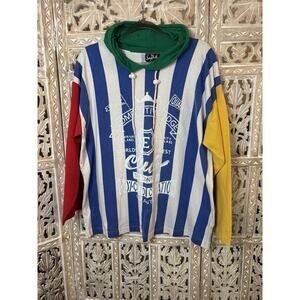 Vintage Striped Color Block Competitive Edge Club Hooded Shirt Preppy Retro 90s